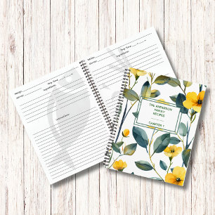 Modern Green Leaves Flower Family Recipe Book