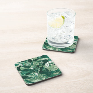 Modern Green Leaves Pattern Coaster