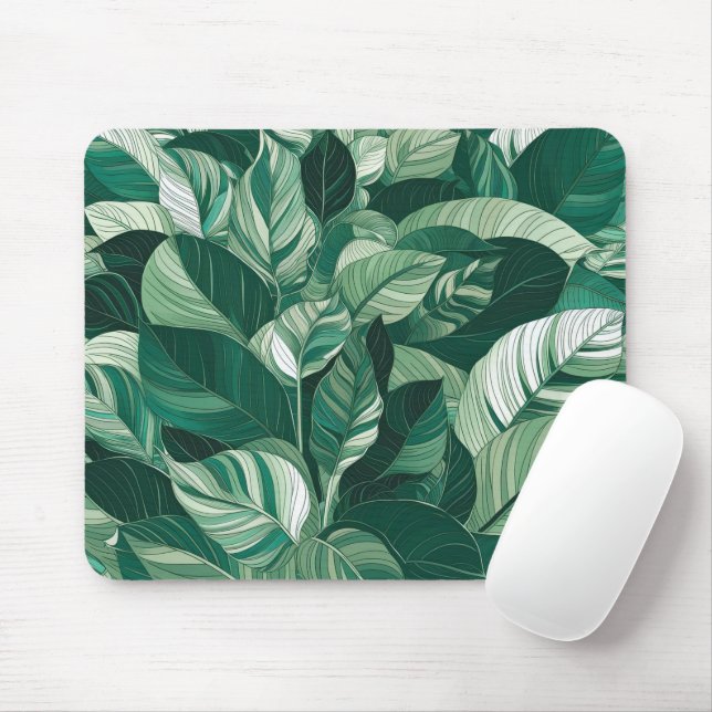 Modern Green Leaves Pattern Mouse Pad (With Mouse)