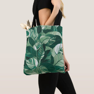 Modern Green Leaves Pattern Tote Bag