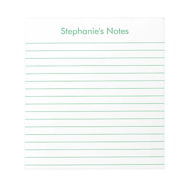 Modern Green Lined Personalised Notepad (Front)