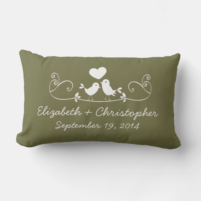 Modern Green Love Birds Personalised Throw Pillow (Front)
