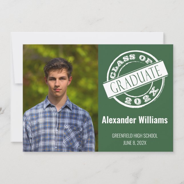 Modern Green Male Photo Grad Graduation Party  Invitation (Front)