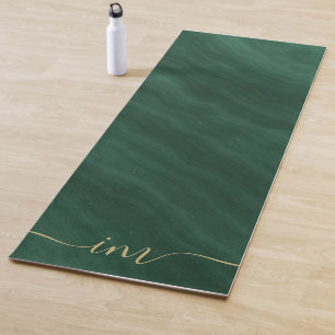 Modern Green Marble Abstract Yoga Mat with Gold