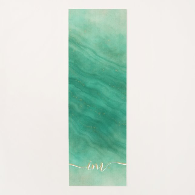 Modern Green Marble Abstract Yoga Mat with Initial (Front)