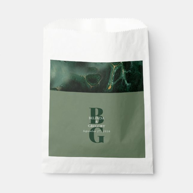 Modern Green Marble Monogram Wedding  Favour Bag (Front)