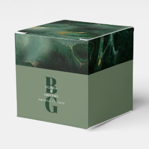 Modern Green Marble Monogram Wedding Favour Box