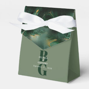 Modern Green Marble Monogram Wedding Favour Box