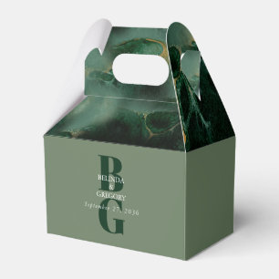 Modern Green Marble Monogram Wedding   Favour Box