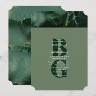 Modern Green Marble Monogram Wedding Invitation