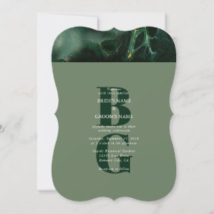 Modern Green Marble Monogram Wedding  Invitation