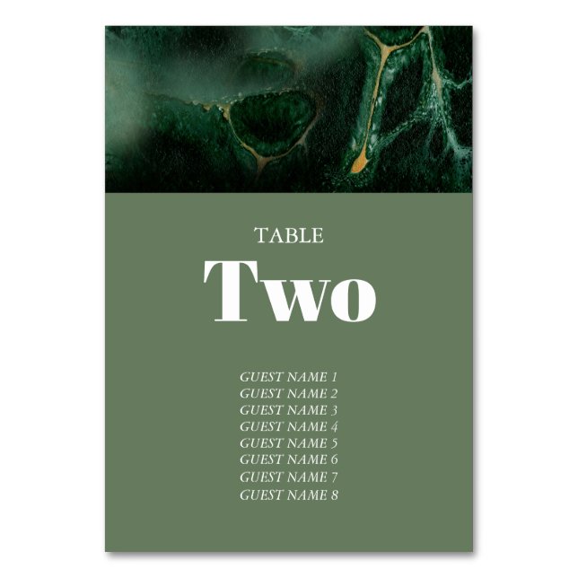 Modern Green Marble Monogram Wedding Table Number (Front)