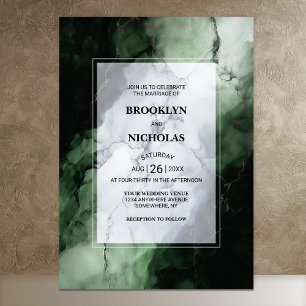 Modern Green Marble Wedding Invitation