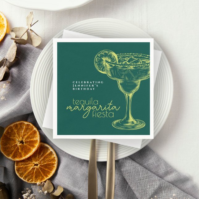 Modern Green Margarita Fiesta Birthday Party Napkin (Creator Uploaded)