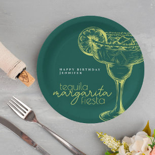 Modern Green Margarita Fiesta Birthday Party Paper Plate