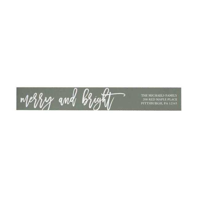 Modern Green Merry and Bright Christmas Address Wrap Around Label (Individual)
