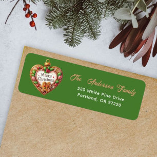 Modern Green Merry Christmas Heart Script Return Address Label
