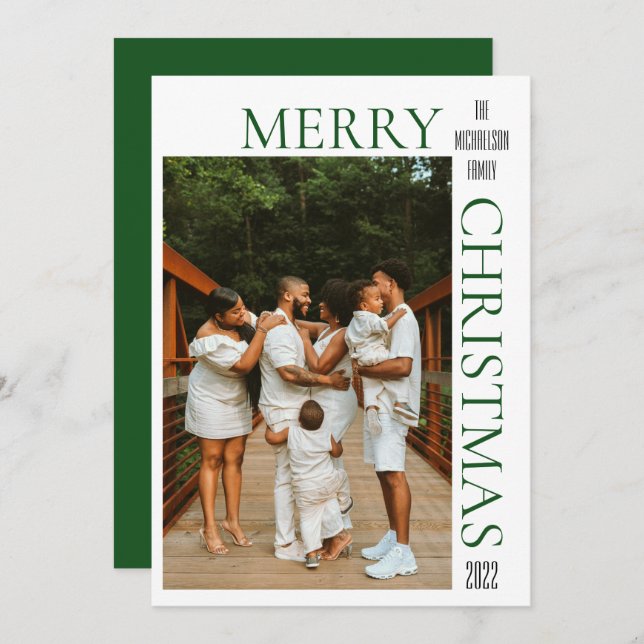 Modern Green Merry Christmas Photo Holiday Card (Front/Back)