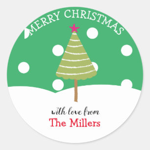 Modern Green Merry Christmas Tree Classic Round Sticker