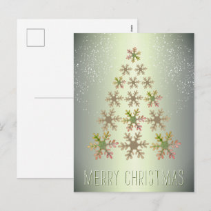 Modern Green Metallic Christmas Tree Snowflake Holiday Postcard