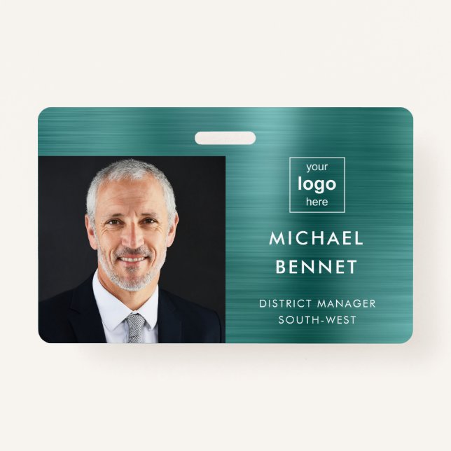 Modern Green Metallic Company Photo ID  ID Badge (Front)