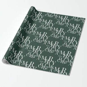Modern Green Minimalist Typography Merry Christmas Wrapping Paper