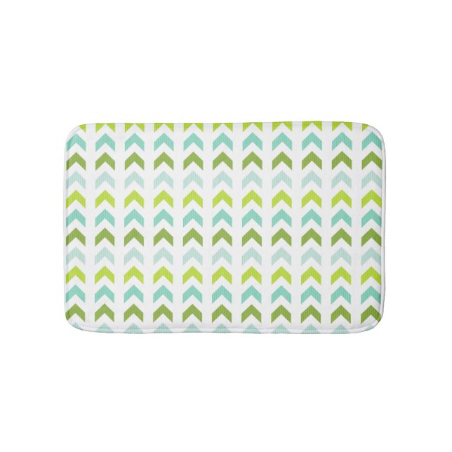 Modern Green, Mint, Aqua, White Geometric Bath Mat (Front)