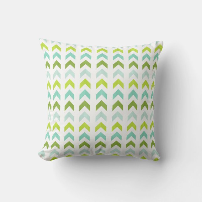 Modern Green, Mint, Aqua, White Geometric  Pattern Cushion (Front)