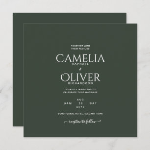 Modern Green Monochrome Wedding Invitation