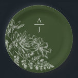 Modern Green Monogram Floral Paper Plate<br><div class="desc">Bring modern elegance to your reception with this beautiful plate.</div>