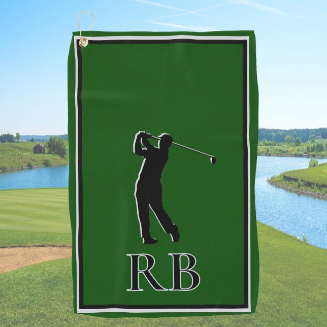 Modern Green Monogram Golf Towel For Men (Creator Uploaded)