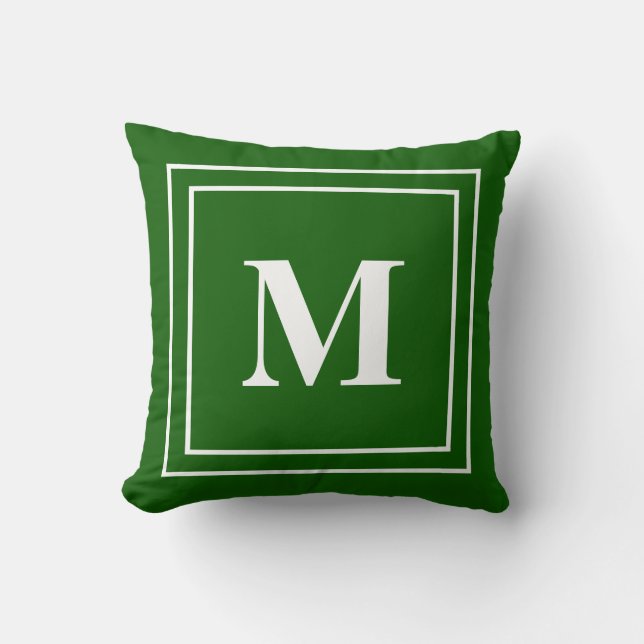 Modern Green Monogram Throw Pillow (Front)