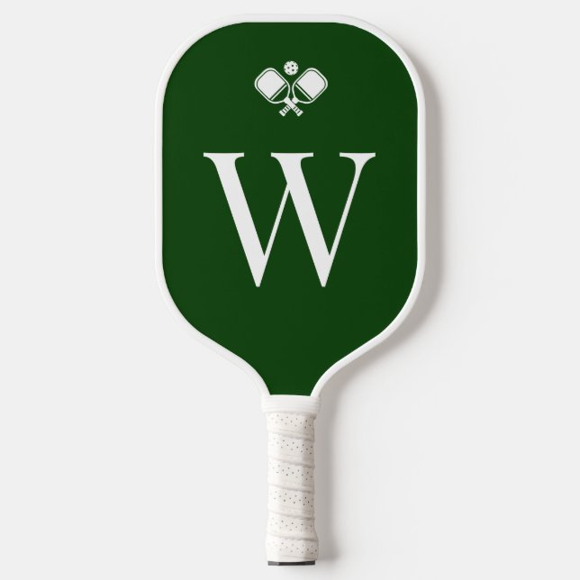 Modern Green Monogrammed Professional Pickleball Paddle (Front)