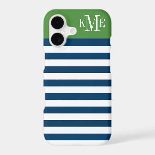 Modern Green Navy Stripes Custom Monogram