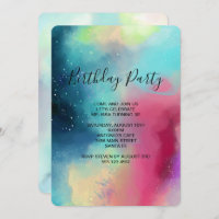 Modern Green Nebula Watercolor Abstract Birthday