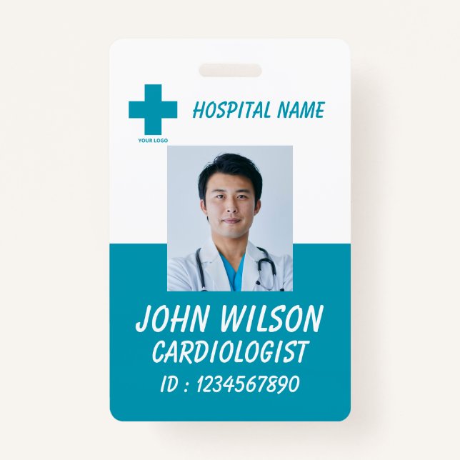 Modern Green Nurse Photo ID Badge Template (Front)