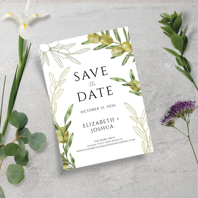 Modern Green Olive Branch Flat Save The Date Card (Creator Uploaded)