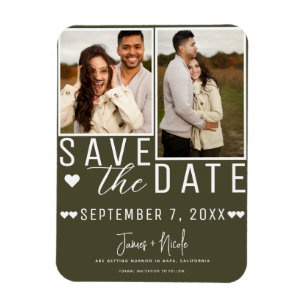 Modern Green Olive Save the Date 2 Photo Wedding Magnet