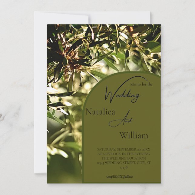 Modern Green Olive Tree Background Wedding  Invitation (Front)