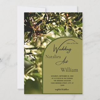 Modern Green Olive Tree Background Wedding Invitation