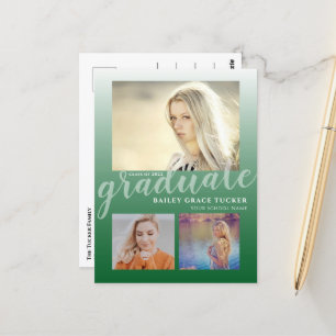 Modern Green Ombre Graduate Graduation Party Postcard