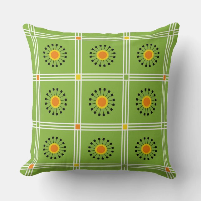 Modern Green Orange Dandelion  Cushion (Front)