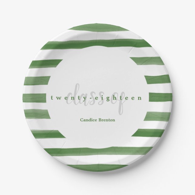 Modern Green Painted Stripes Graduation Plates (Front)