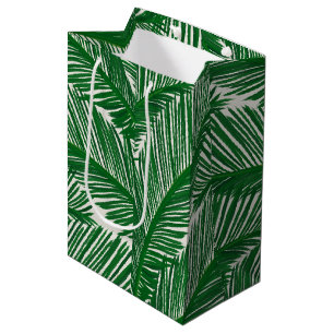 Modern Green Palm Leaf Tropical Pattern Medium Gift Bag