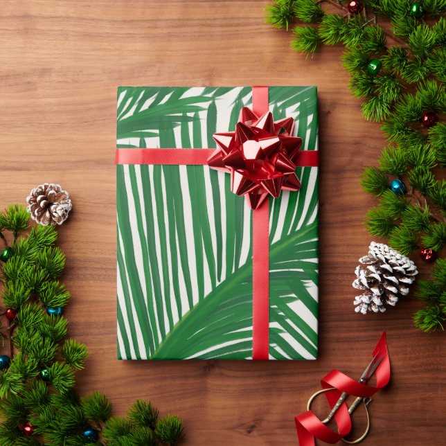 Modern Green Palm Leaf Tropical Pattern Wrapping Paper (Holiday Gift)