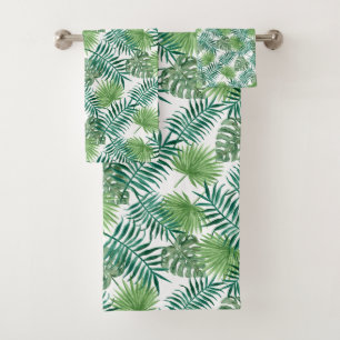 Modern Green Palm Leaves Bath Towel Set