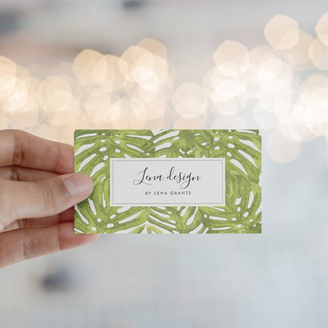 Modern green palm tree leaves business card (Creator Uploaded)