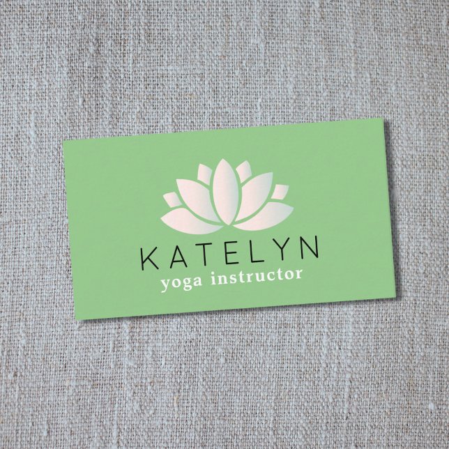 Modern Green Pastel Lotus Icon Yoga Instructor Business Card (Creator Uploaded)