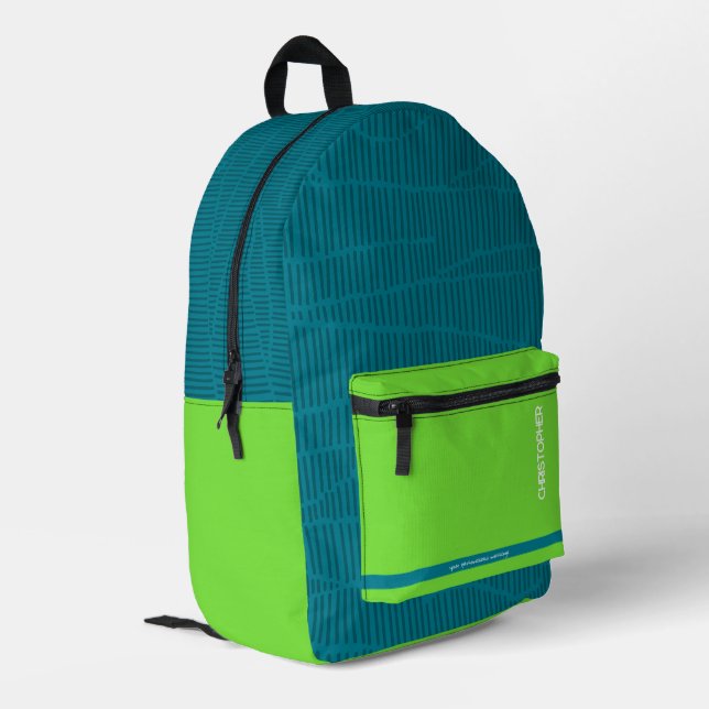 Modern Green Personalised Name Printed Backpack (Back Corner Left)