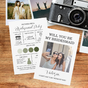 Modern Green Photo Bridesmaid Information Card